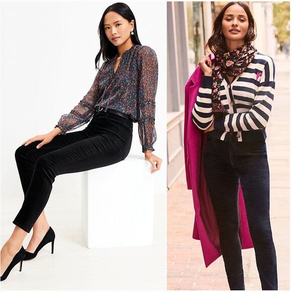 LOFT Modern Velvet Skinny Jeans in Black - Picture 3 of 10